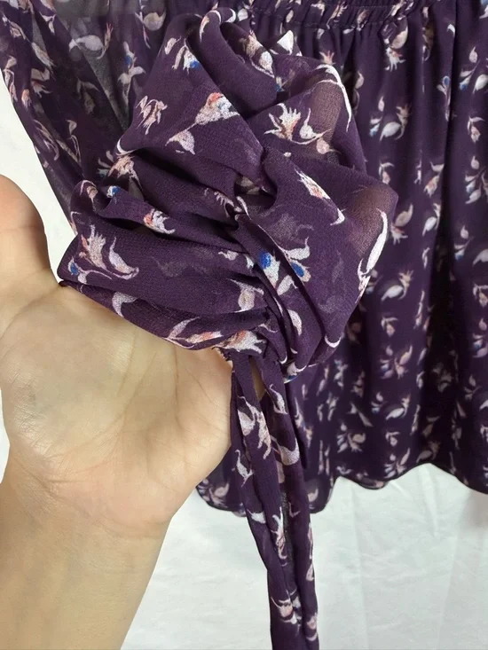 MISA Los Angeles Silk Feel Floral Peasant Blouse Off Shoulder XS - Picture 6 of 10